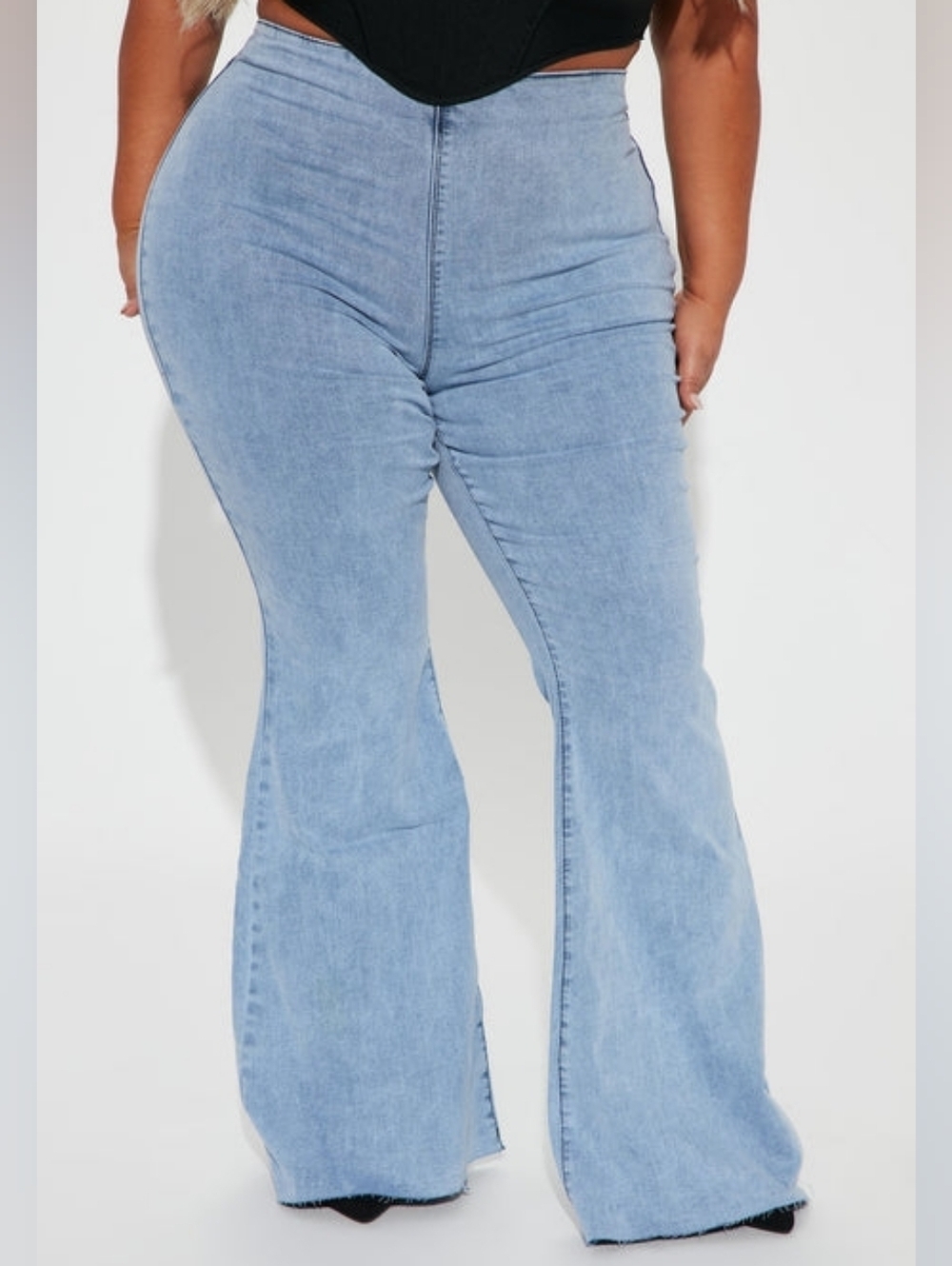 Fashion Nova Womens Light Blue Wash Sweet Love Story Pull On Flare Jeans Size 20